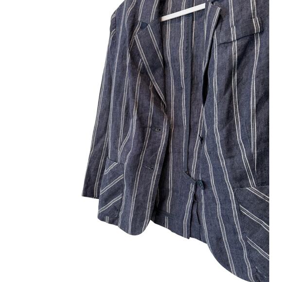 Cabi Jacket Womens Size 10 Blue White Striped 100% Linen Blazer 3/4 Sleeve - Picture 3 of 5